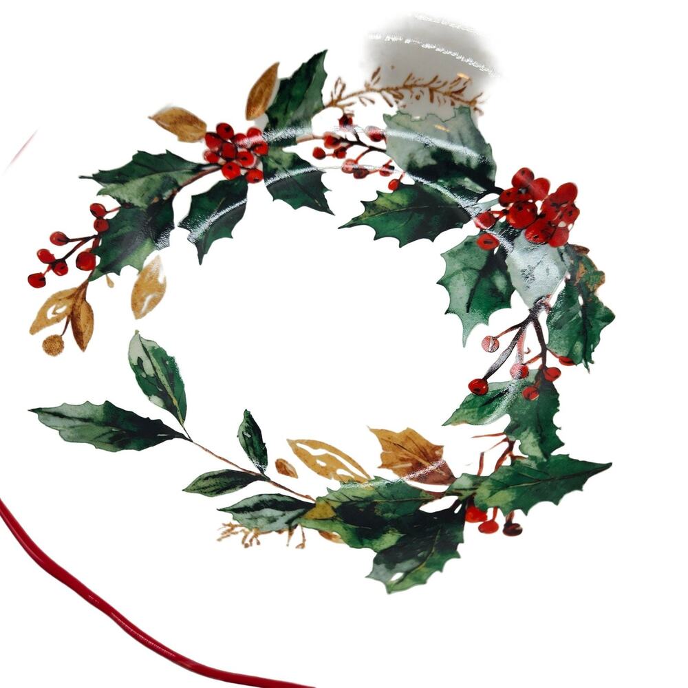 Christmas Holly Wreath Scalloped Bowls 7" Ceramic Red Green Gold set of 6 NEW